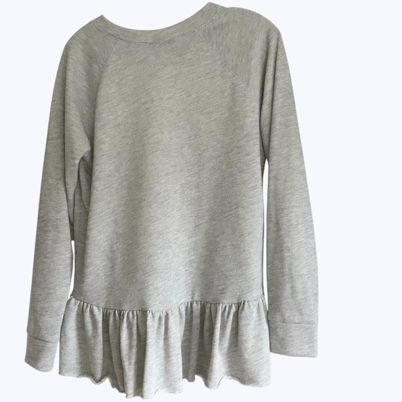 Anthropologie Light Grey French Terry Peplum Ruffle Sweatshirt SZ M - Picture 5 of 13